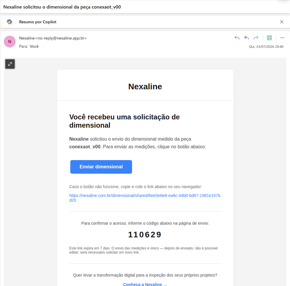E-mail de solicitação